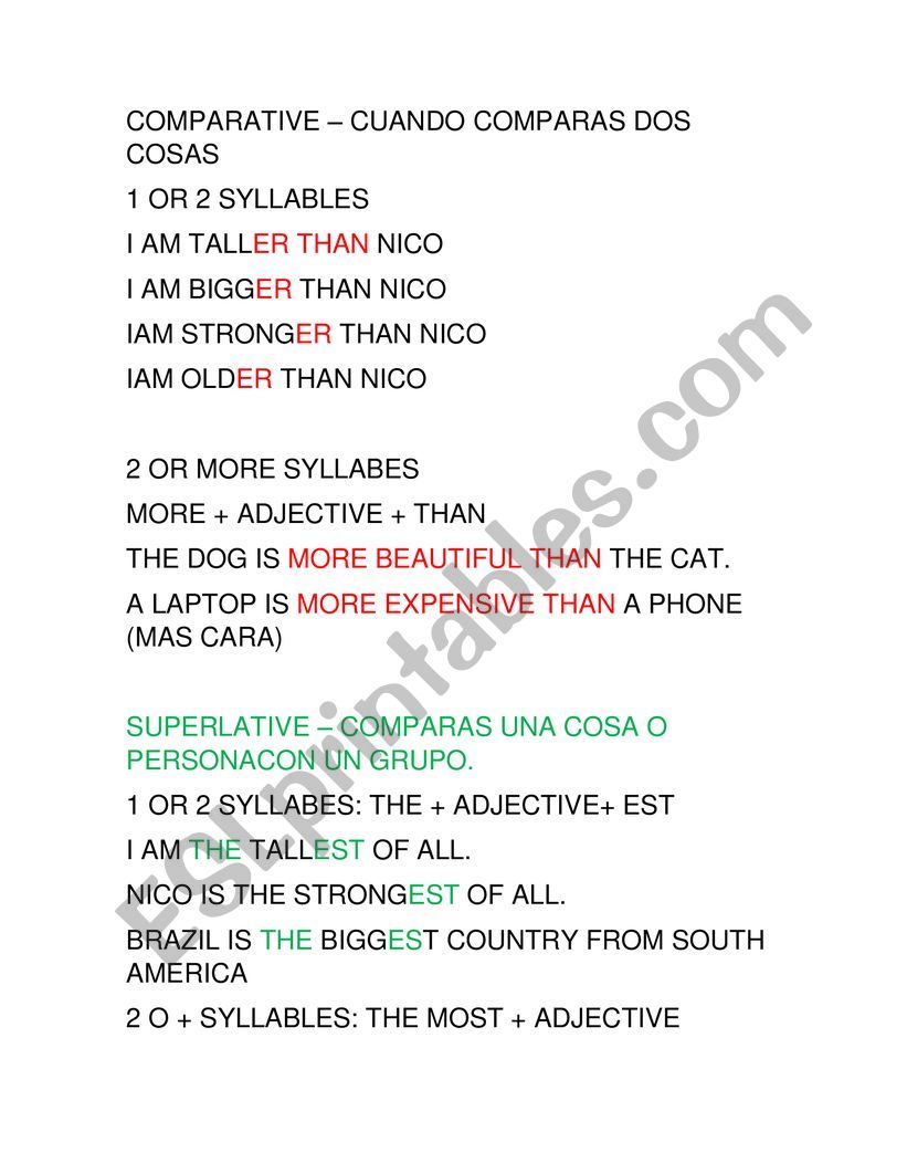 comparative and superlative  worksheet