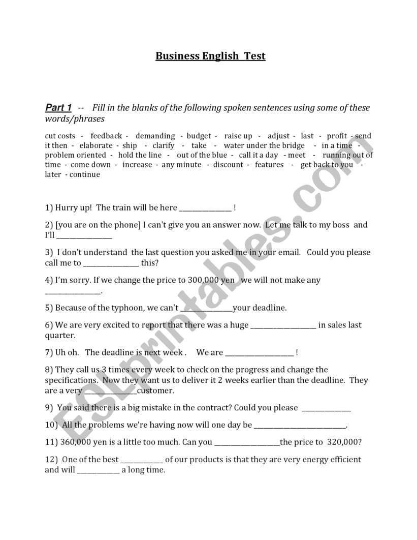 Business English Test  worksheet