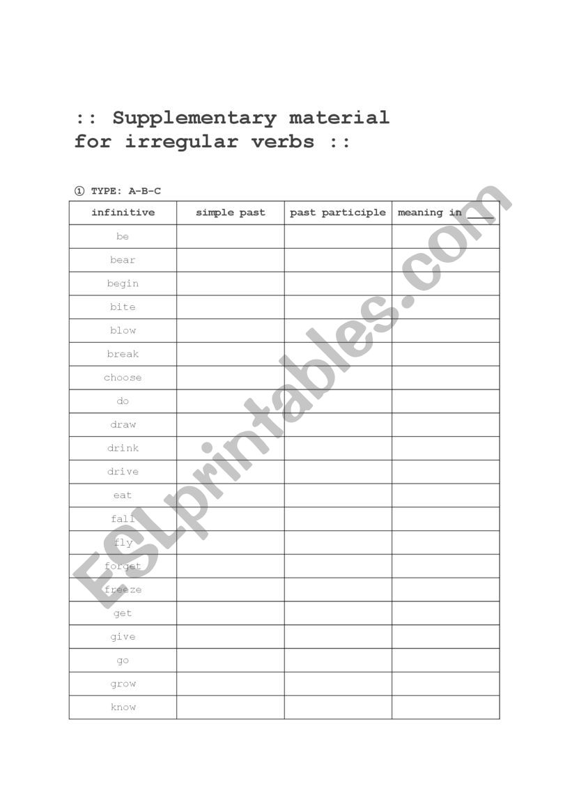 irregular verbs exercise worksheet 