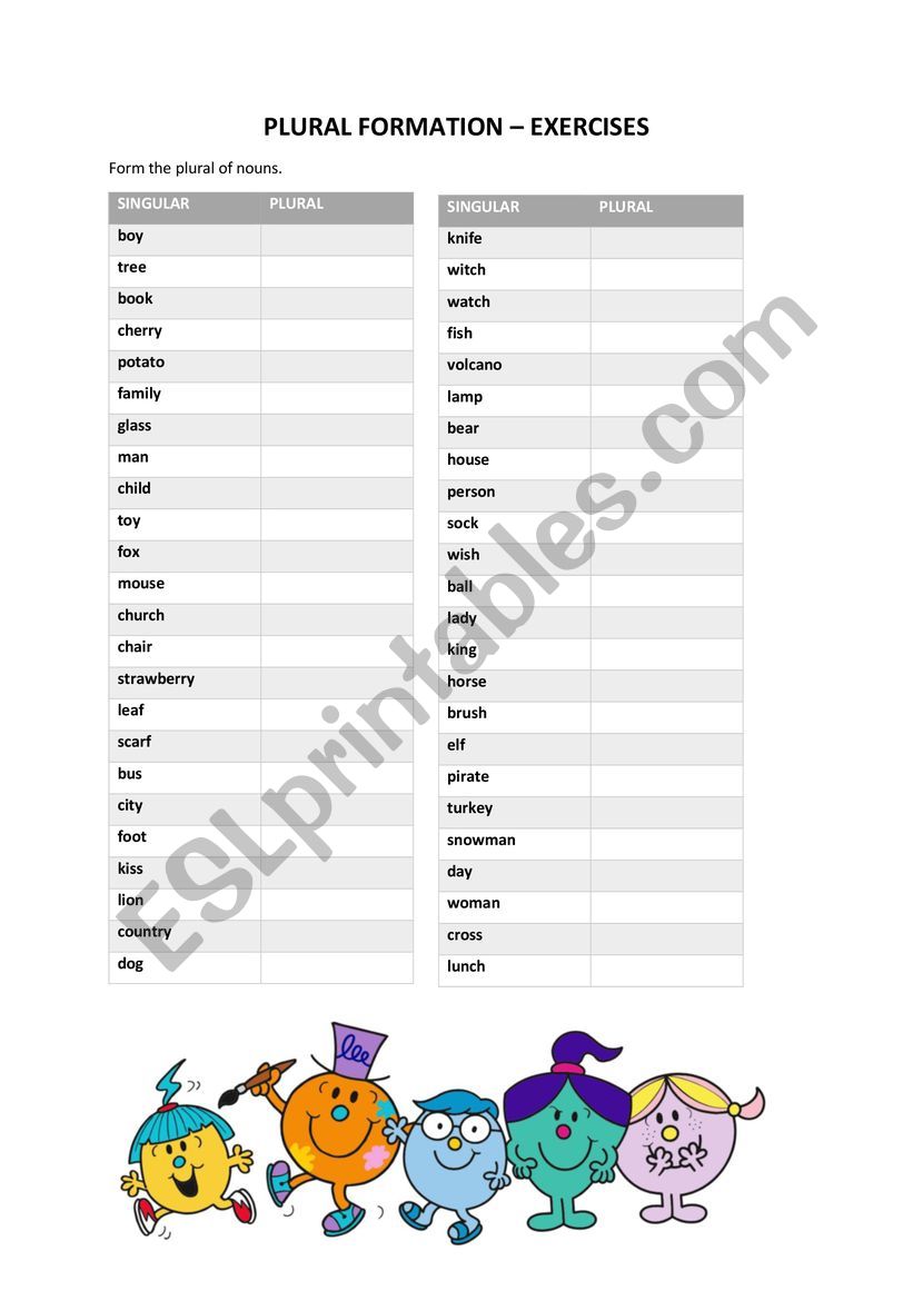 Plural formation worksheet