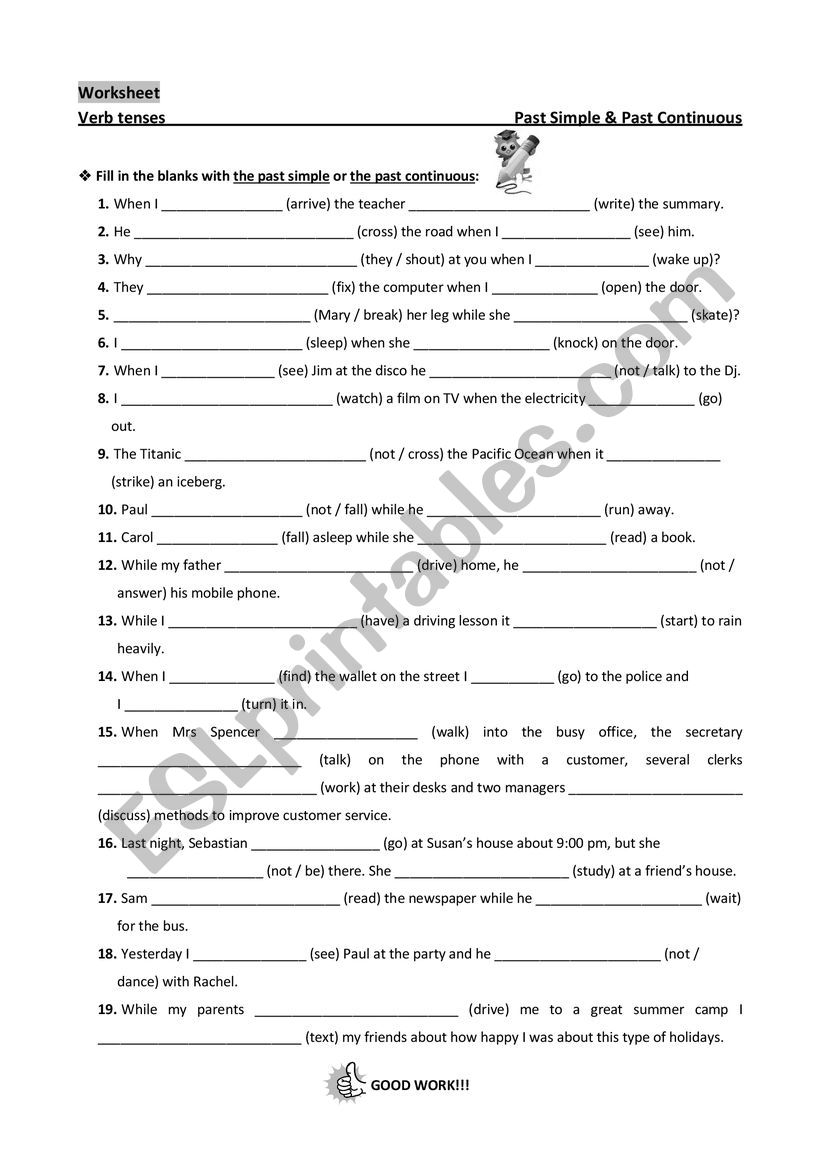 past simpl vs past continuous worksheet