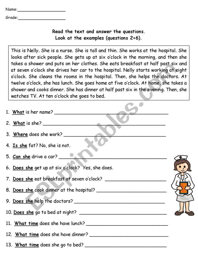 Nelly the Nurse worksheet