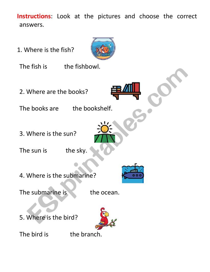 Prepositions in on worksheet