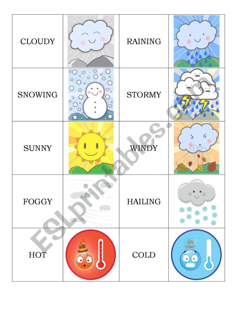 Weather matching cards worksheet
