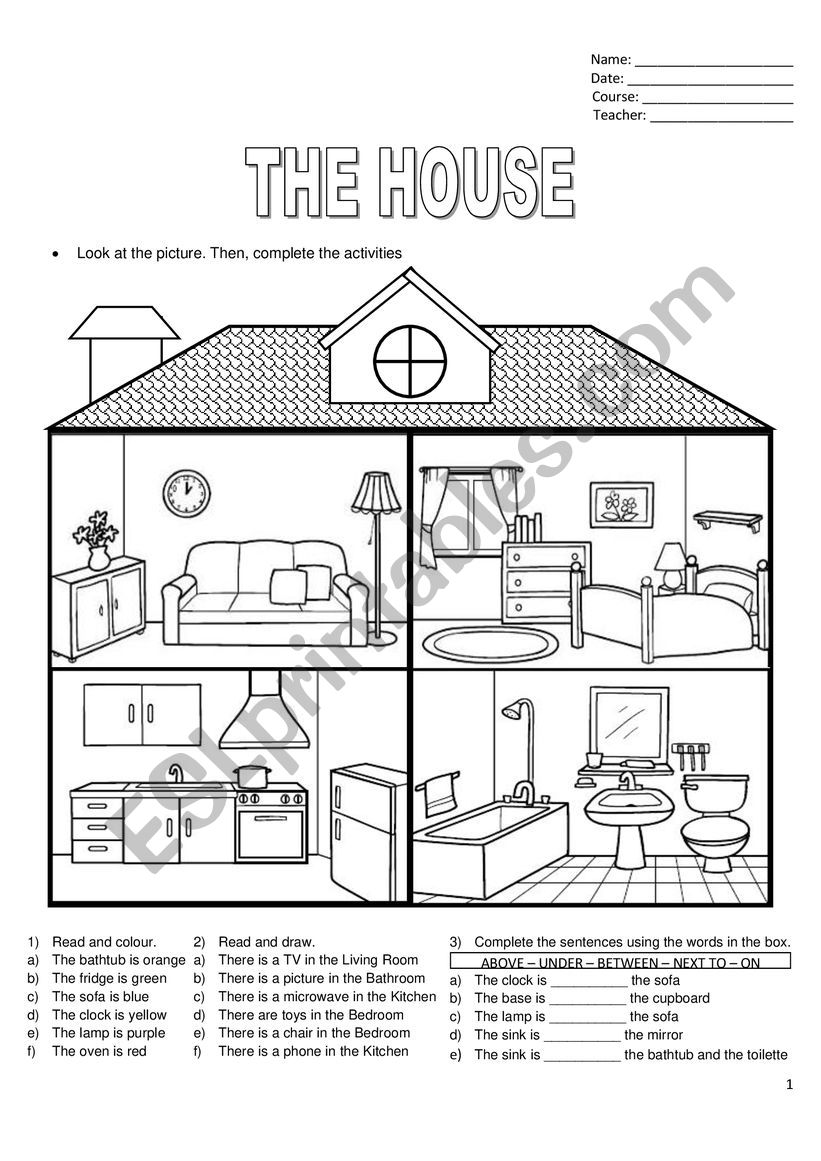 PARTS OF THE HOUSE + PREPOSITIONS - ESL worksheet by vickygarbarino