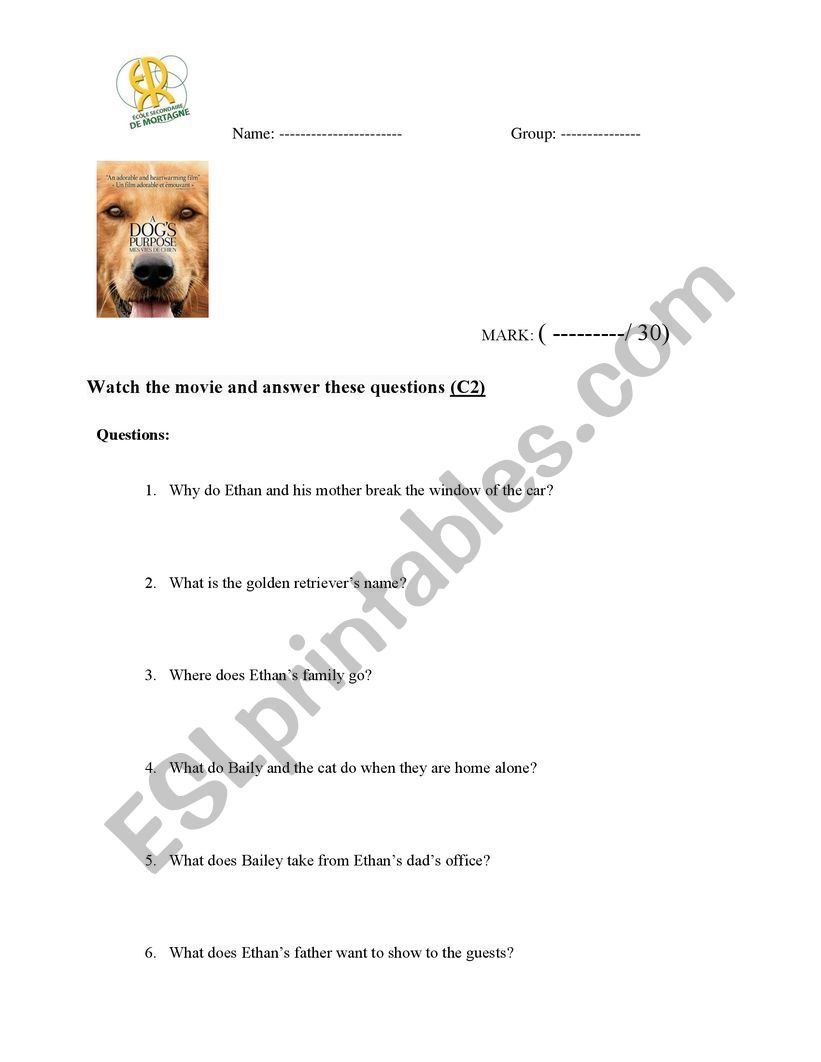 A dog�s purpose movie worksheet