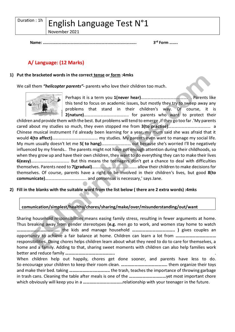 Mid of Term -Test N1 worksheet