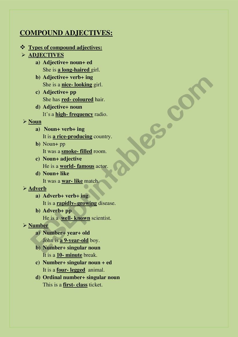 compound adjectives worksheet