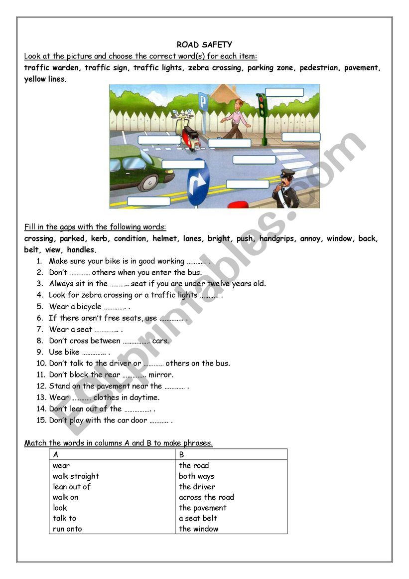 Road Safety worksheet