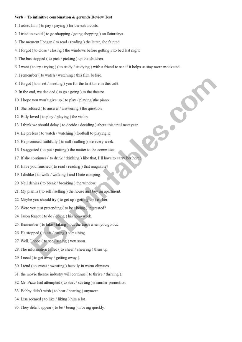 Infinitive Practice worksheet