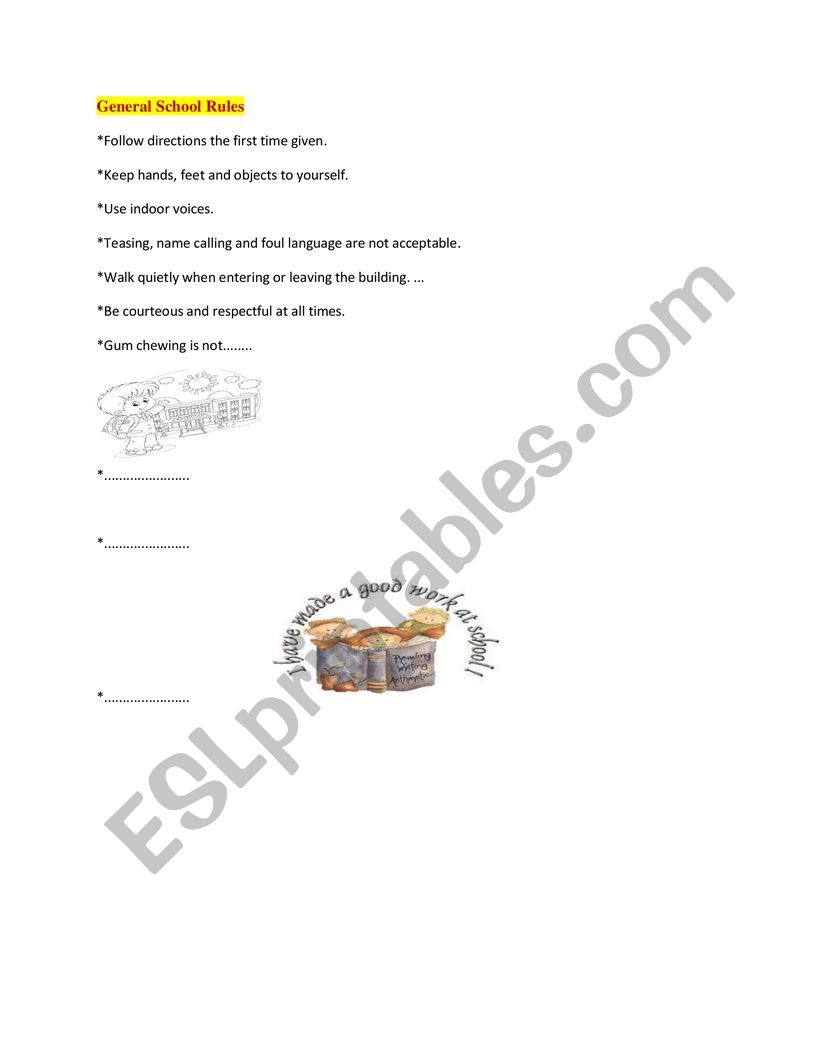 School Rules ESL Worksheet By Najlalaouini