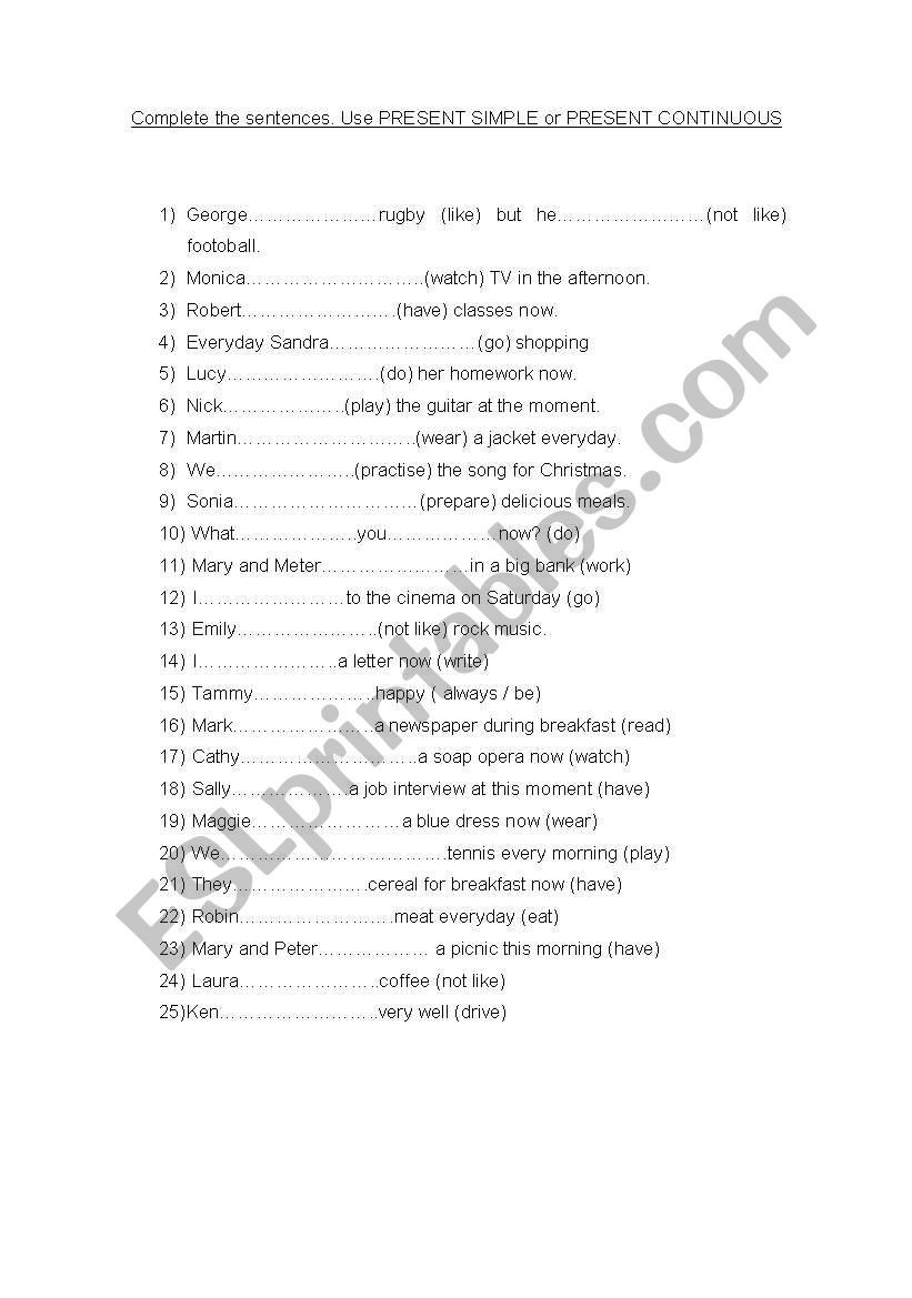 Present Simple or Continuous? worksheet