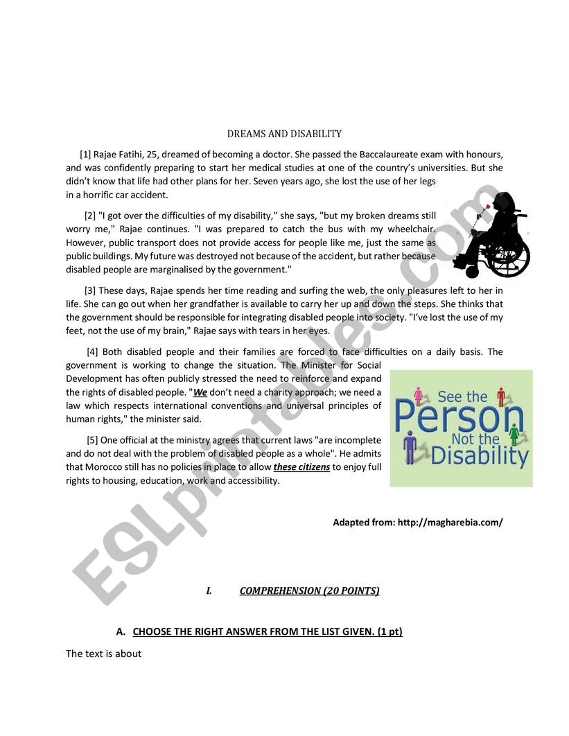 dreams and disability worksheet