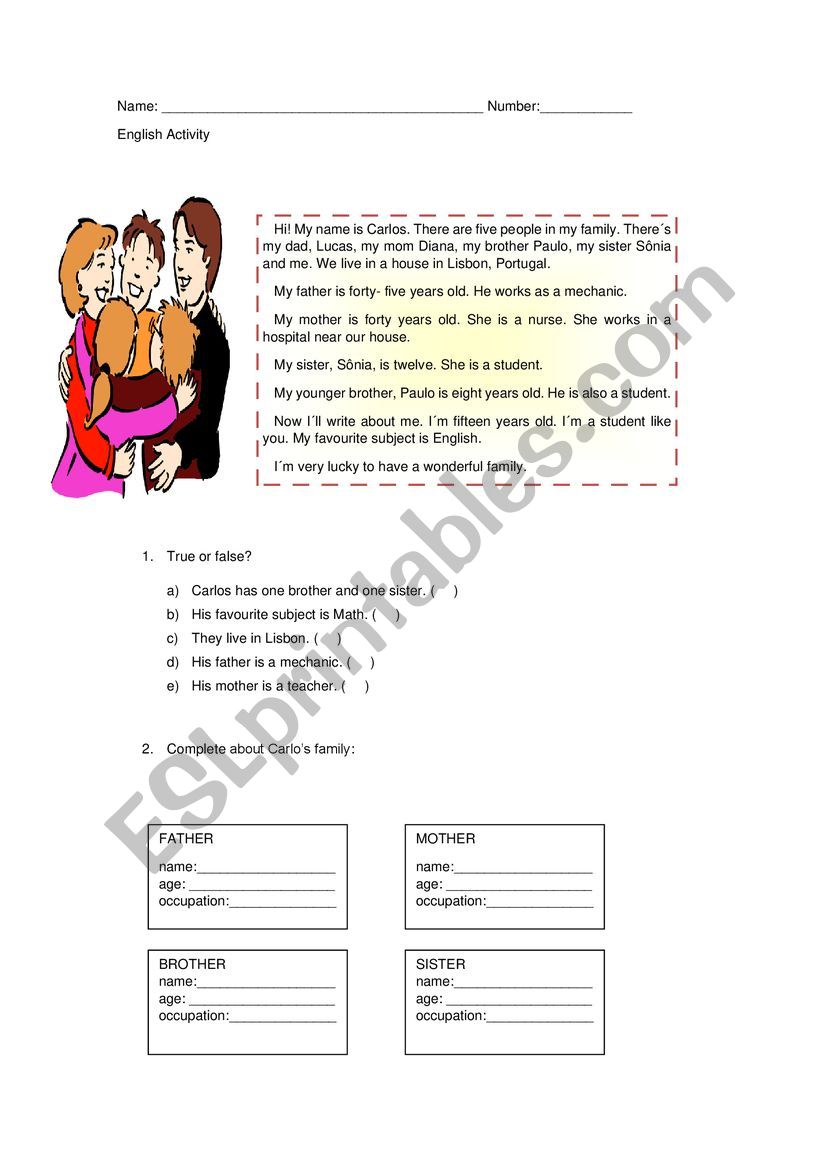 Carlos� Family worksheet