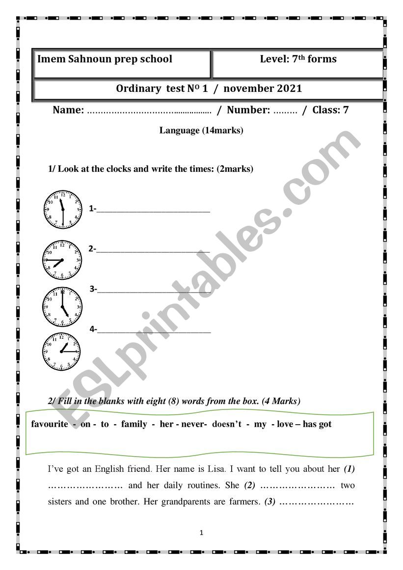 7th trem 1 worksheet