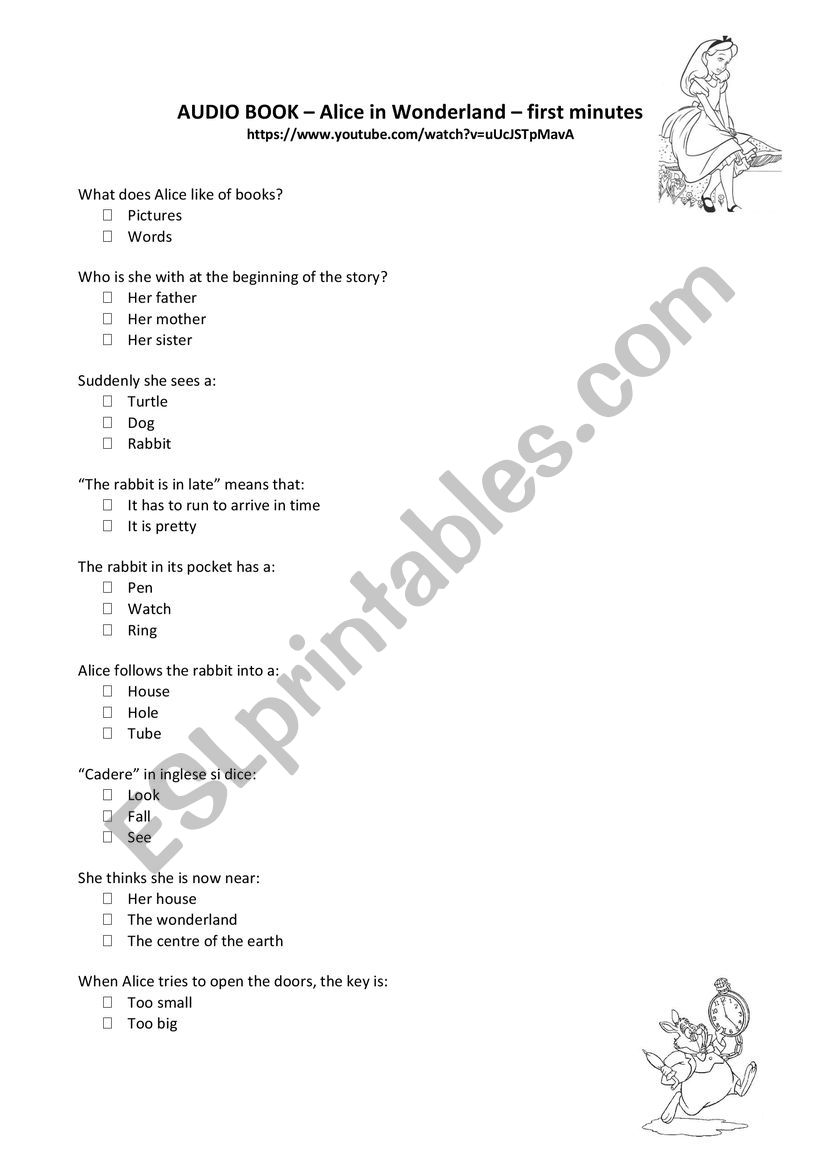 Alice in wonderland listening activity