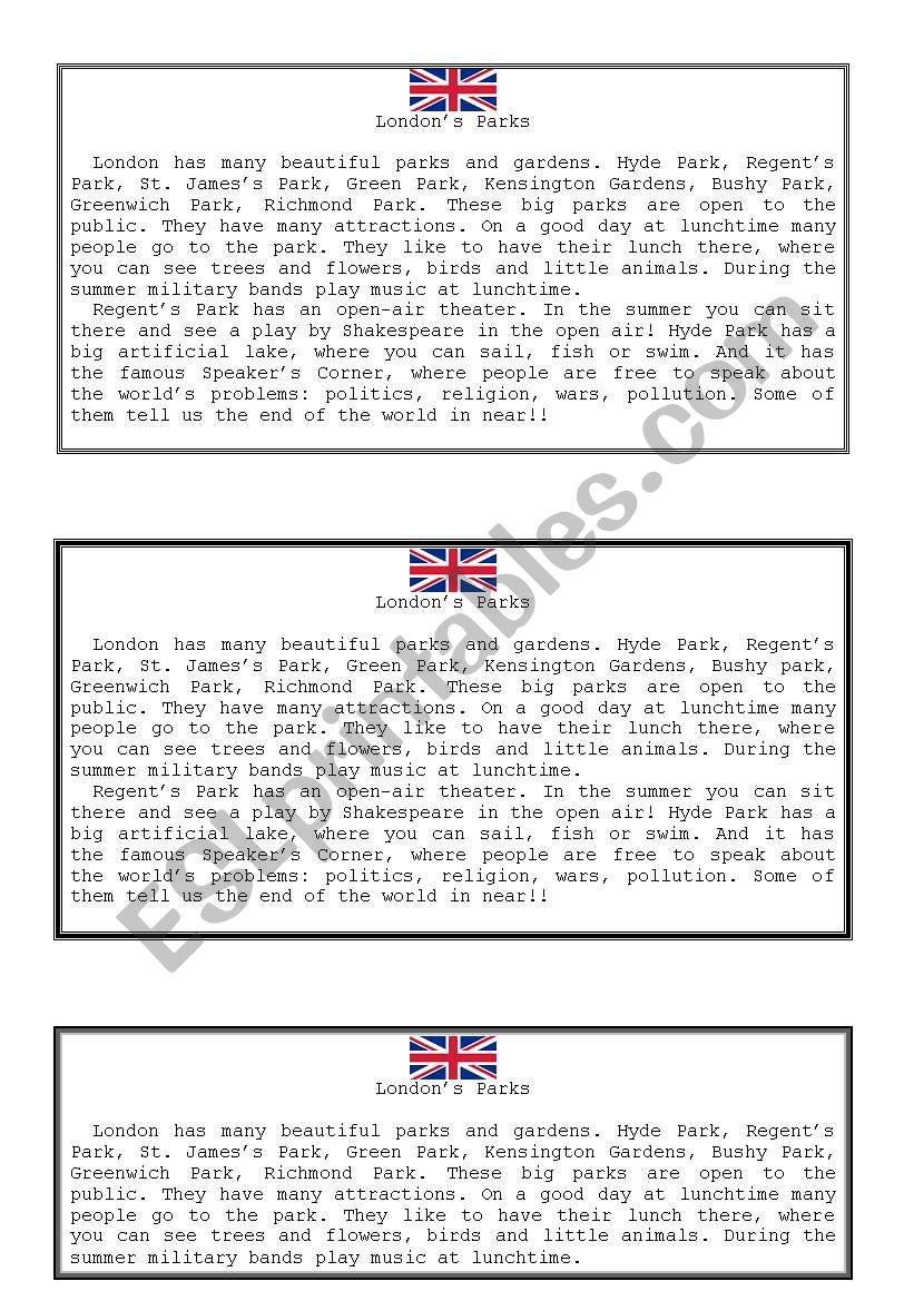 London´s Parks - ESL worksheet by Sofietes