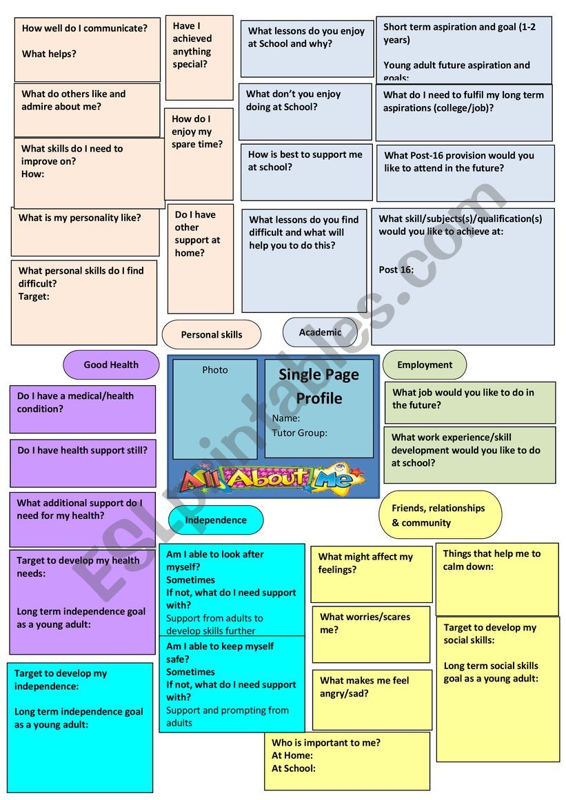 Single Page Profile worksheet