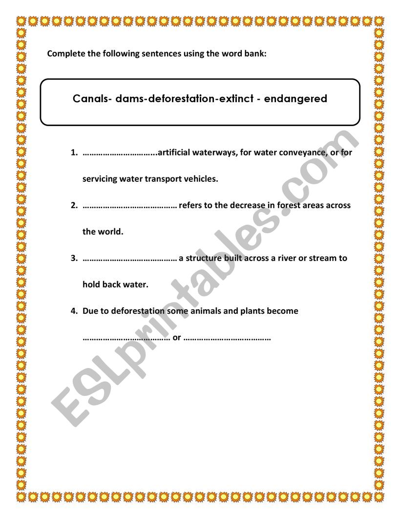 Canals worksheet