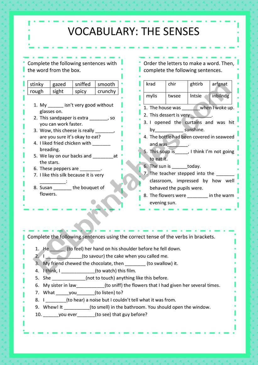 VOCABULARY: THE SENSES worksheet