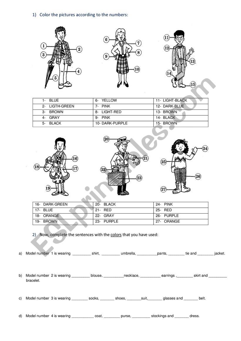 CLOTHES AND COLORS - ESL worksheet by Vanildo