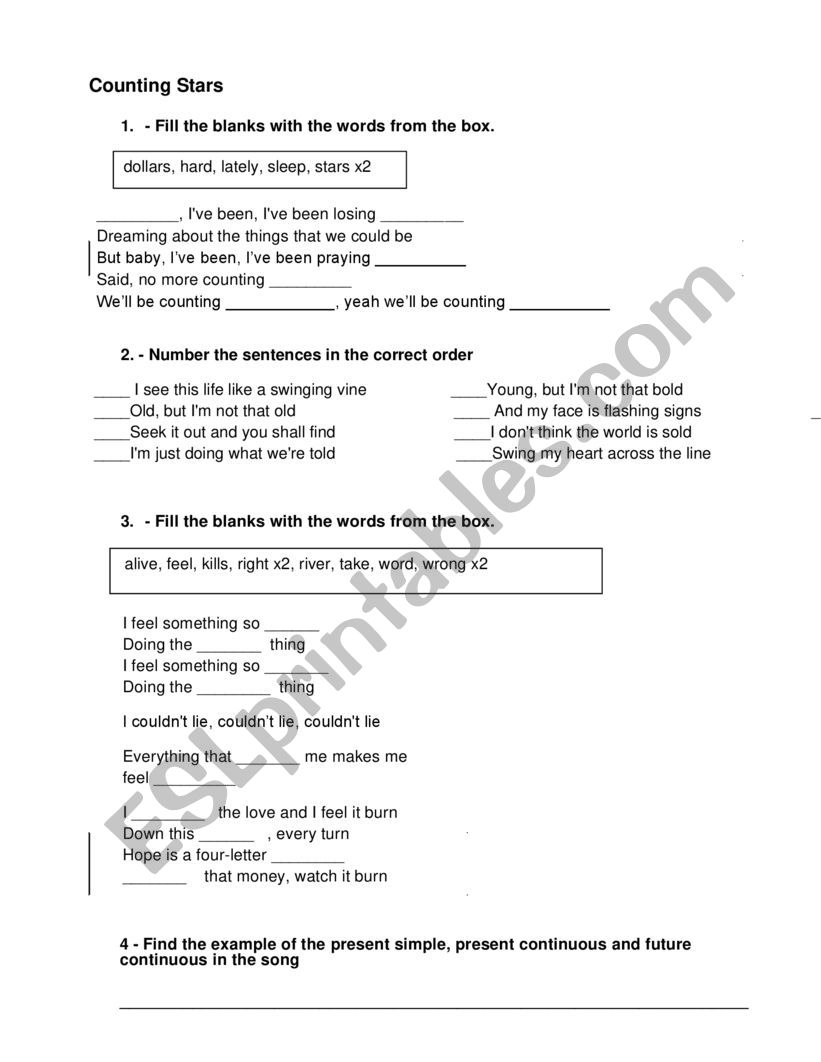 Counting Stars - Song  worksheet