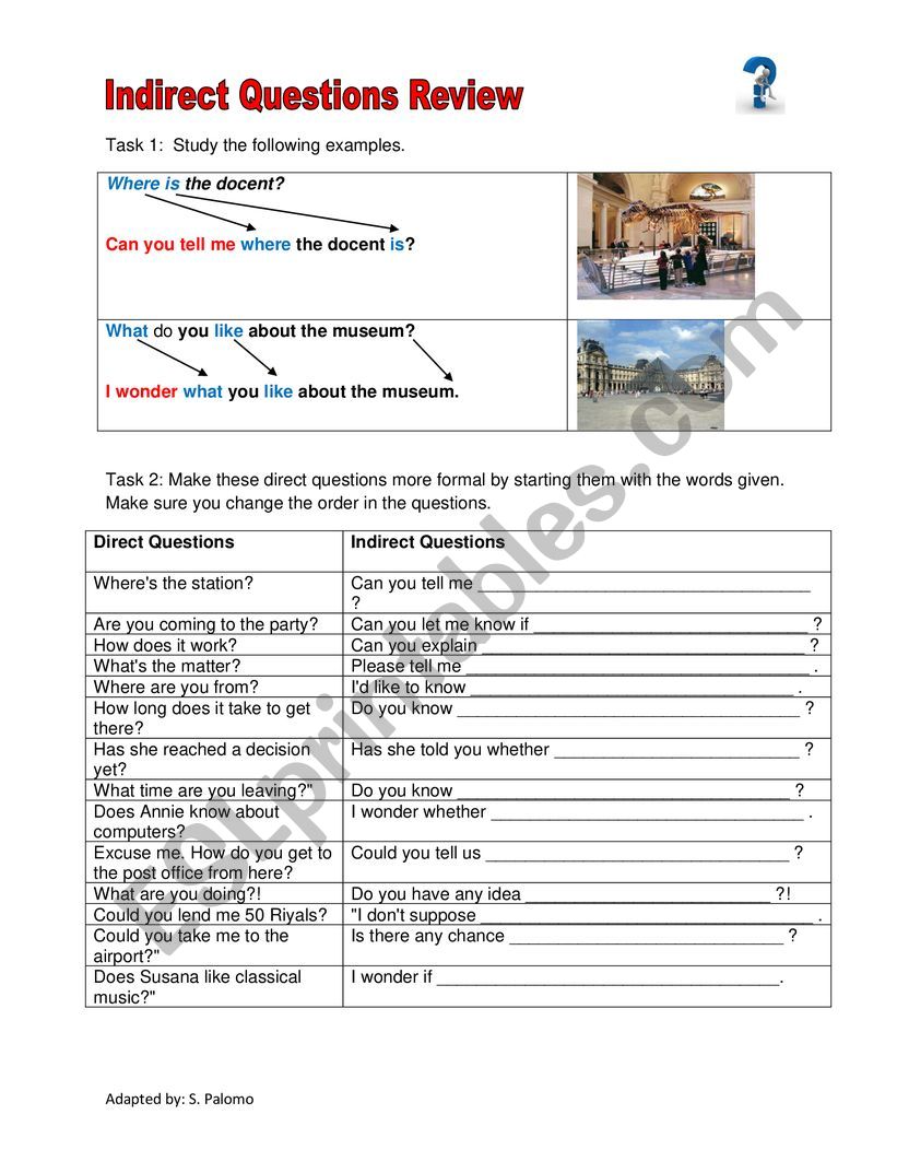 Indirect questions worksheet
