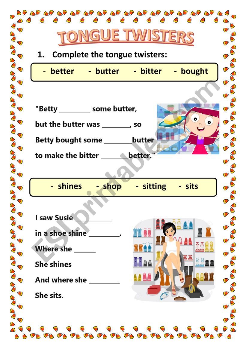 TONGUE TWISTERS AND RIDDLES worksheet