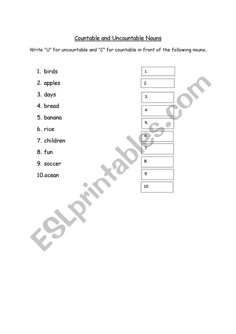 Countable &  Noncountable Nouns