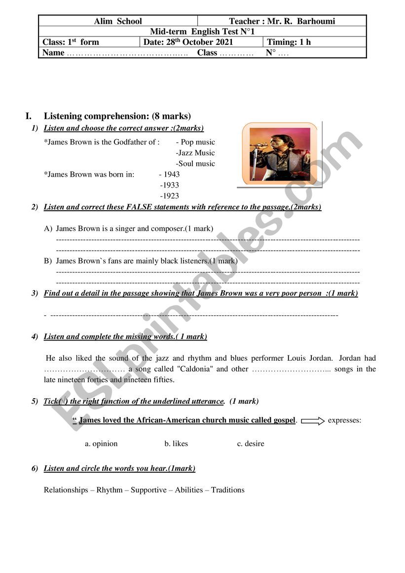 Mid-term test n1 worksheet