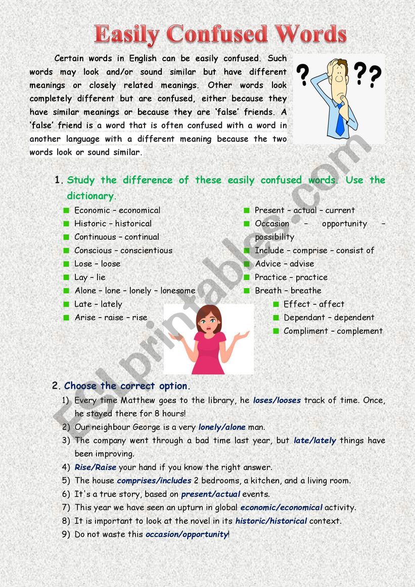 Easily Confused Words worksheet