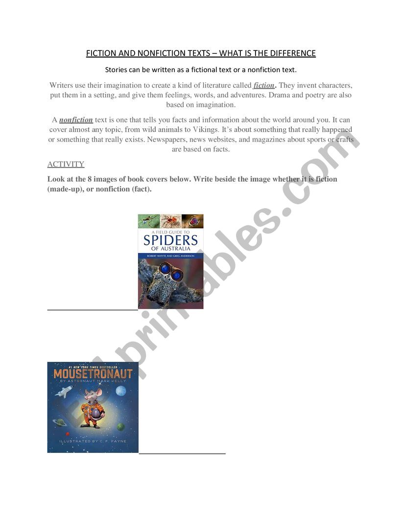 Fiction and Nonfiction Texts worksheet