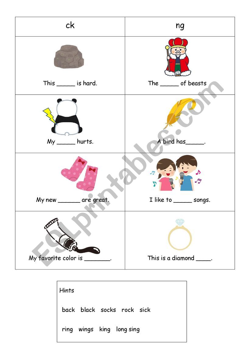 phonics ( ck, ng) worksheet