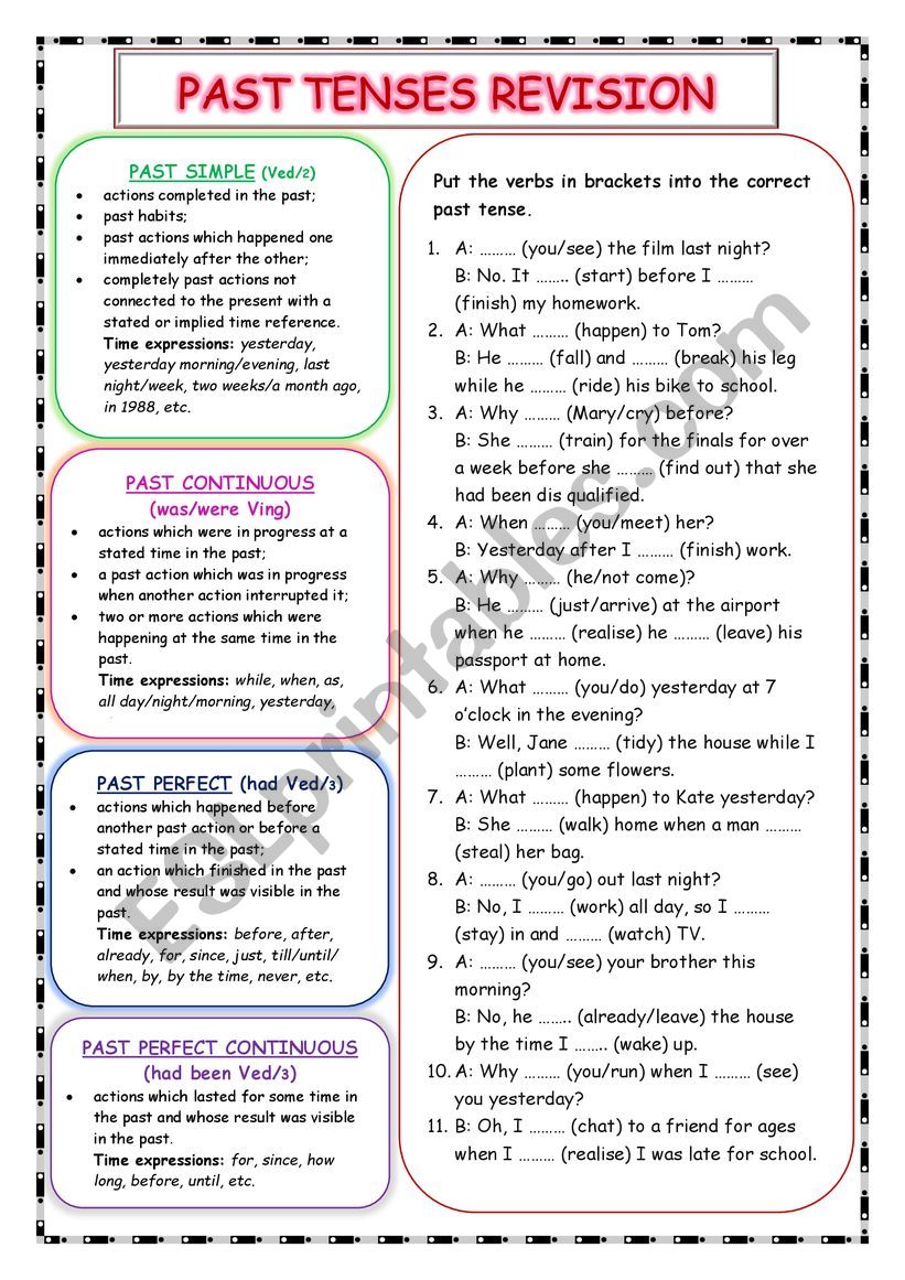 PAST TENSES REVISION ESL Worksheet By NIKKAANNA