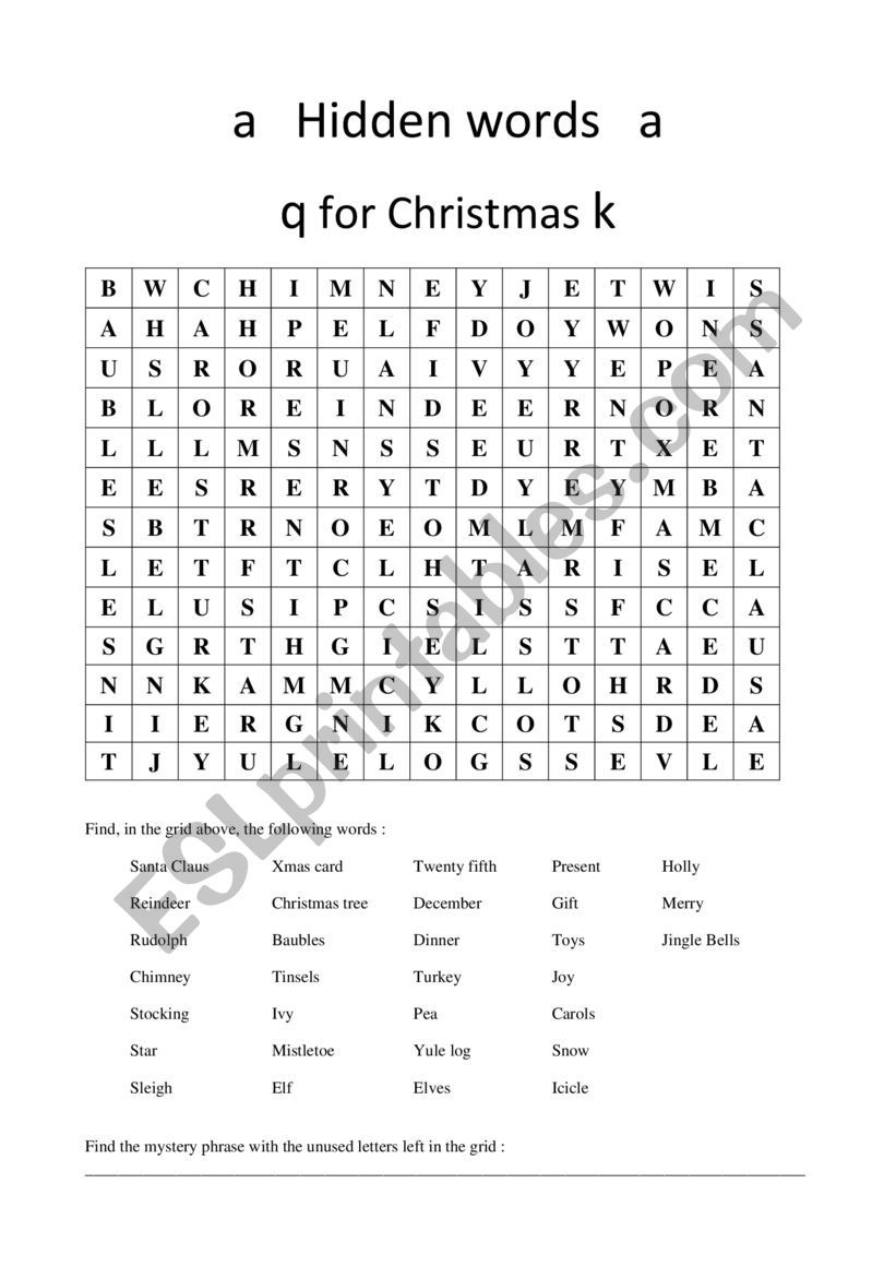 Hidden Words For Christmas Esl Worksheet By Risnicolas 5146
