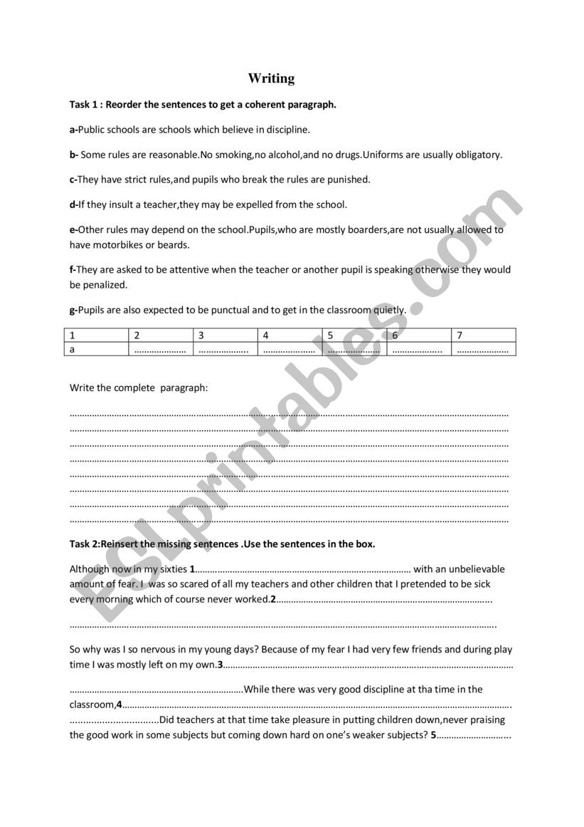 writing tasks for 9th form worksheet