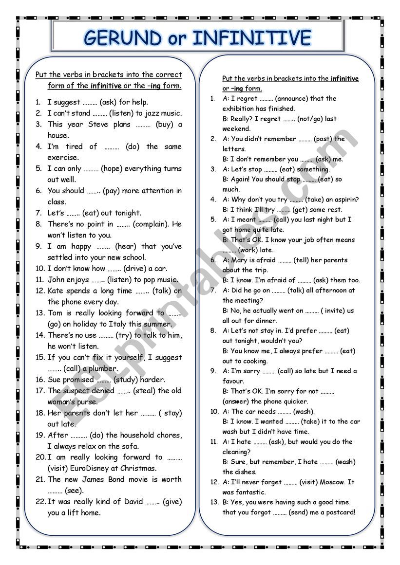 GERUND OR INFINITIVE worksheet