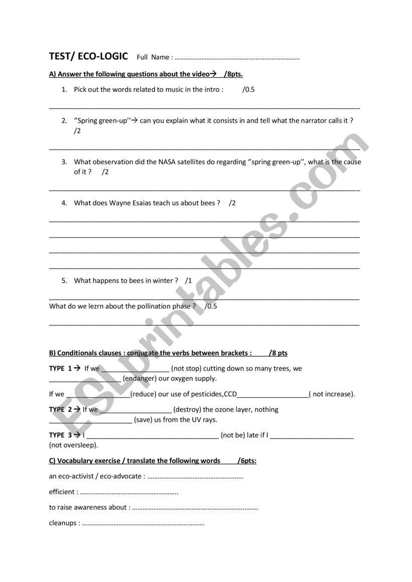 Importance of Honeybees worksheet