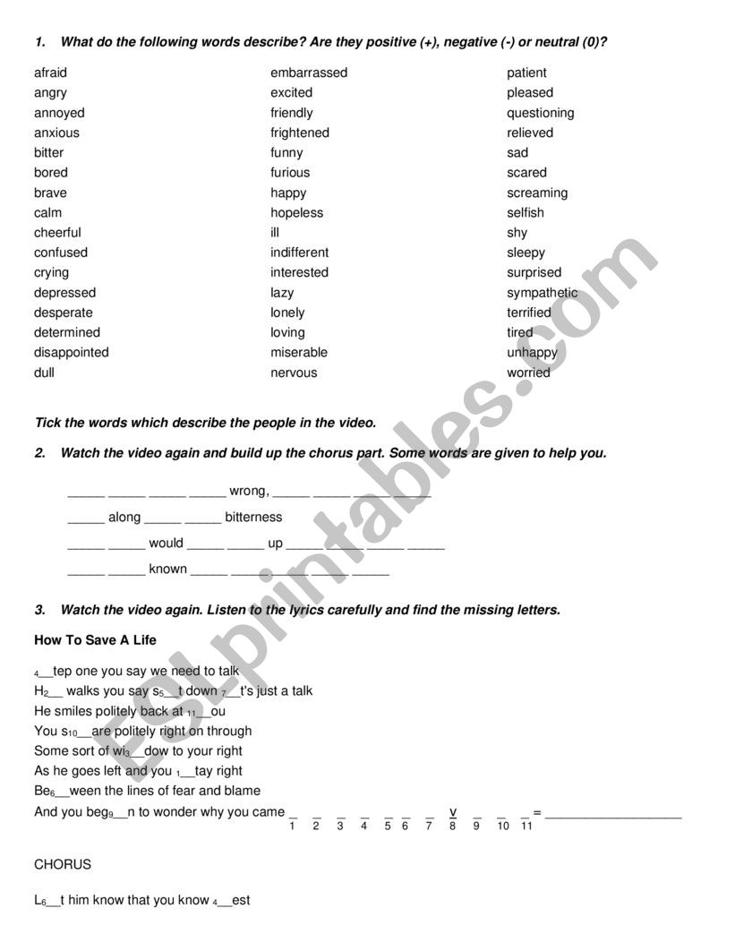 How to save a life worksheet