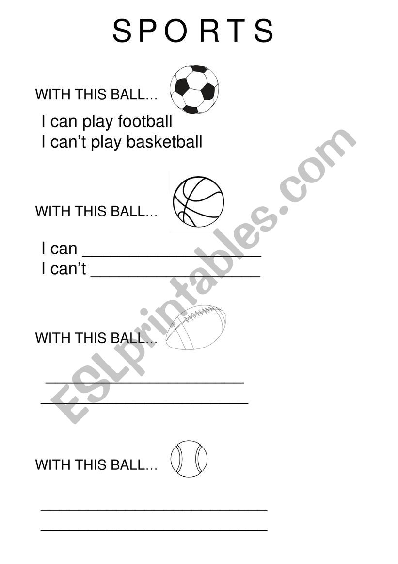 SPORTS. CAN. CAN NOT worksheet