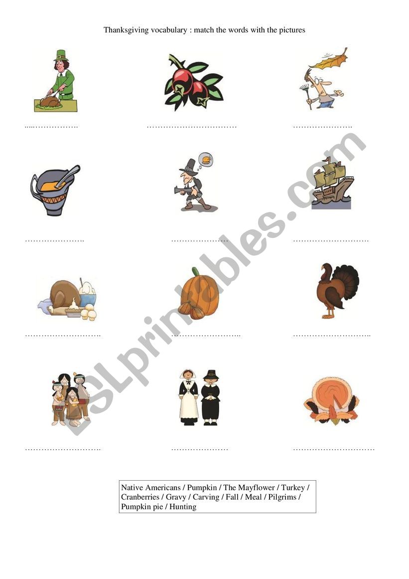 Thanksgiving vocabulary worksheet