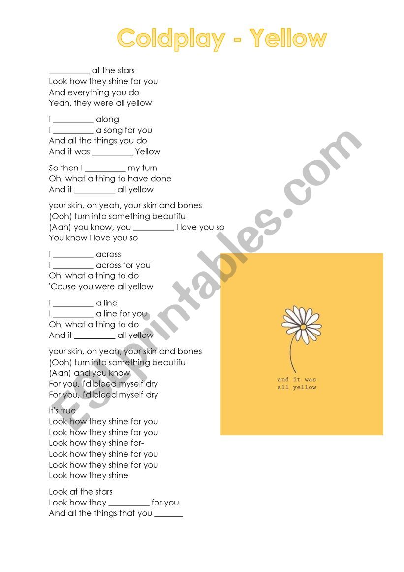 Coldplay Yellow Past Simple worksheet