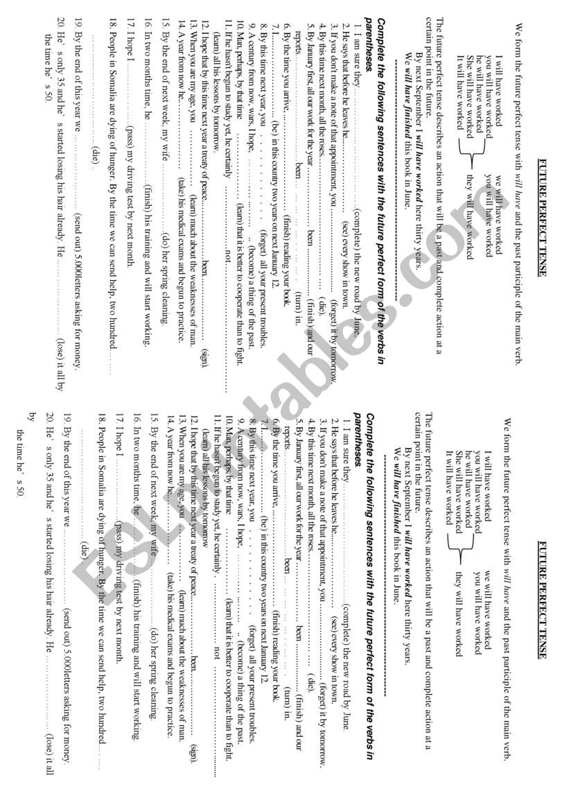 The Future Perfect Tense ESL Worksheet By Badr a7