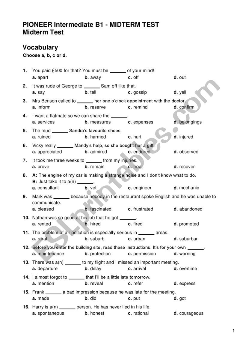 General Revision worksheet