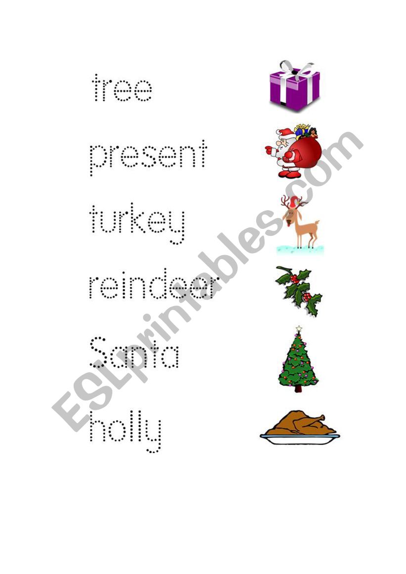 Christmas vocabulary matching worksheet