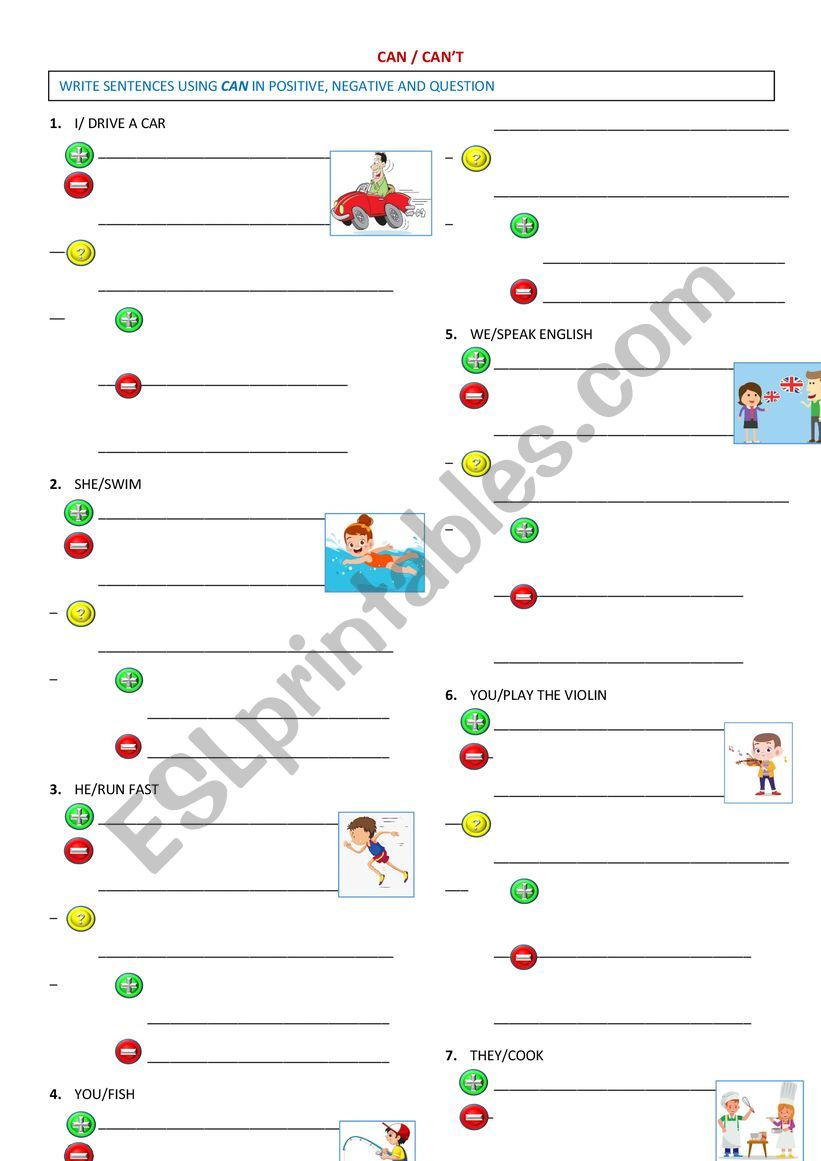 Writing: Can/Can�t worksheet