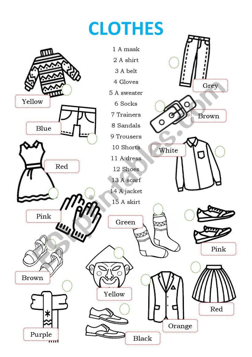 Clothes - ESL worksheet by PYR79