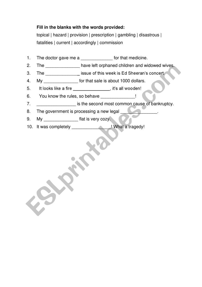 Fill the gaps worksheet