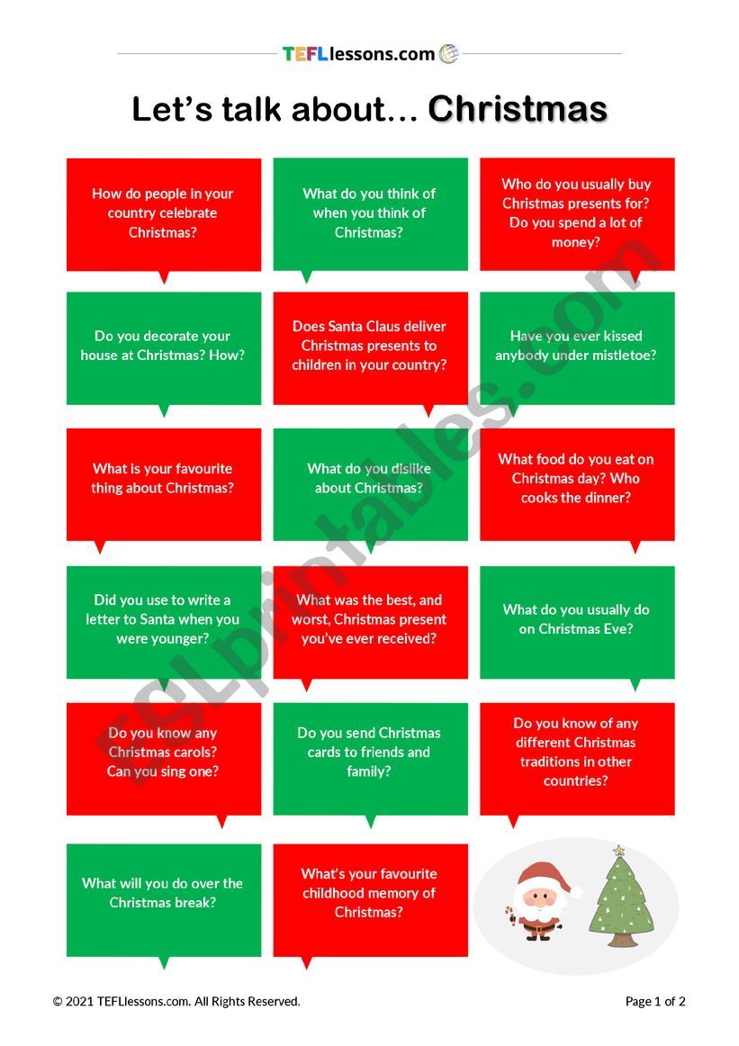 Christmas Speaking Activity worksheet