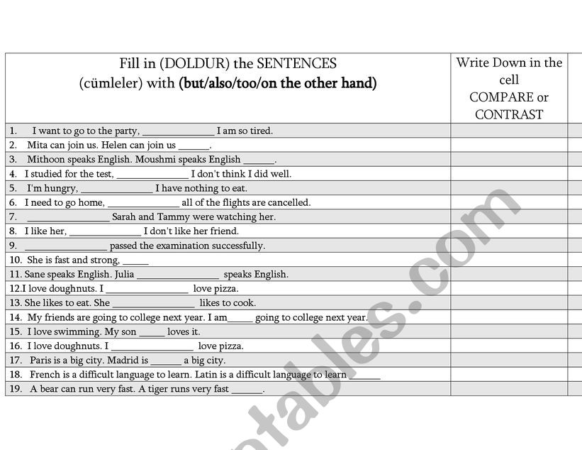 COMPARE Or CONTRAST ESL Worksheet By Chupychop76